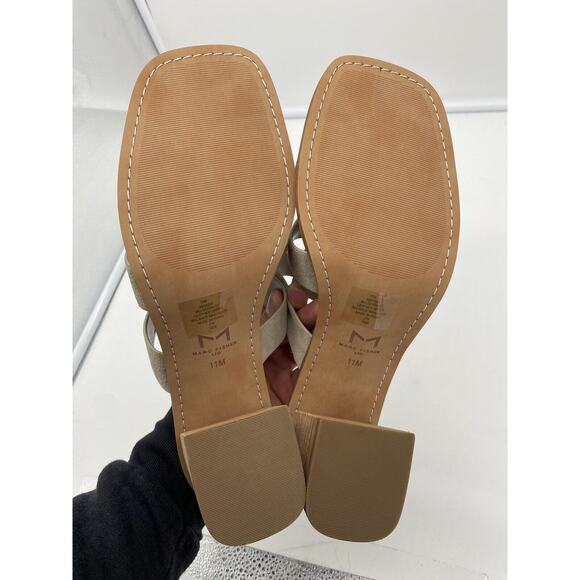 New Marc Fisher LTD Louisa Leather Block Heel Slip‎ On Mules Woven Gray Size 11M - Picture 7 of 8